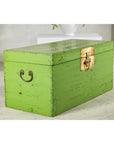 Vintage Wooden Trunk with Bright Green Finish and Brass Hardware