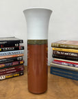 White and Copper Fluted Ceramic Vase with Olive Glaze Band, SKU , image 2
