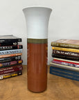 White and Copper Fluted Ceramic Vase with Olive Glaze Band, SKU , image 4