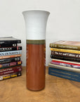 White and Copper Fluted Ceramic Vase with Olive Glaze Band, SKU , image 5