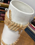 White Black Cylindrical Ceramic Vase with Rope Design, SKU , image 8