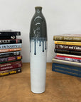 White Ceramic Vase with Gray-Blue Crackle Drip Glaze - FEA Home