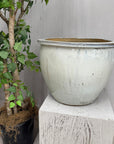 White Glazed Round Ceramic Planter with Wide Opening - FEA Home