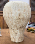 Wide Rounded Textured Ivory & Sand Brown Ceramic Vase - FEA Home
