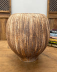 Wide RoundedTextured Two-Tone Cafe Mocha Brown Ceramic Vase - FEA Home