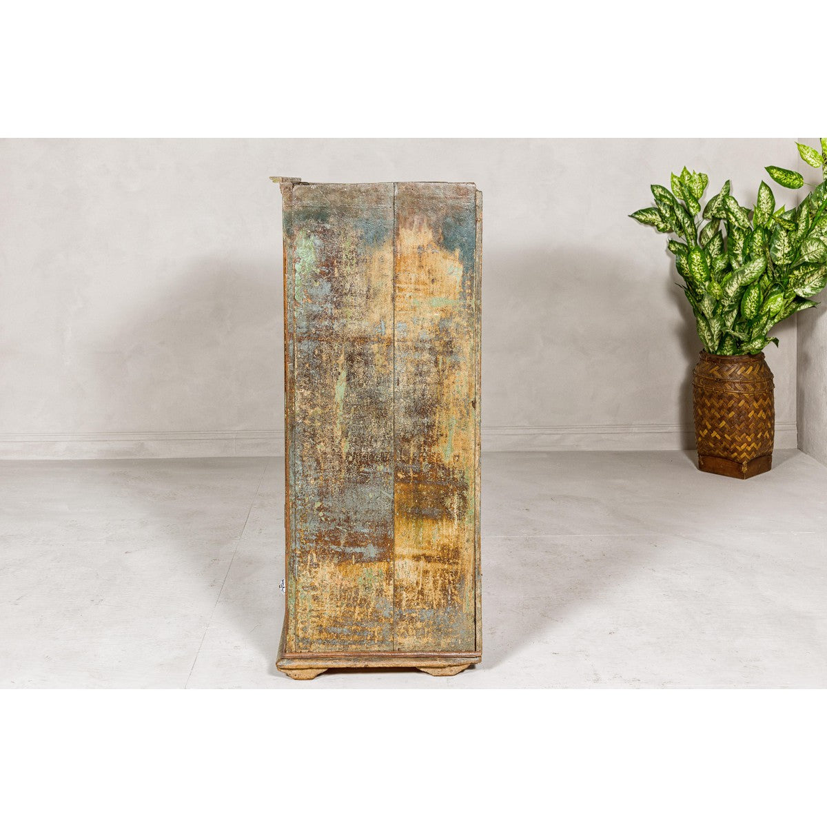 Distressed Green Painted Small Cabinet with Paneled Doors and Two Drawers-14. Asian & Chinese Furniture, Art, Antiques, Vintage Home Décor for sale at FEA Home