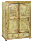 Distressed Green Painted Small Cabinet with Paneled Doors and Two Drawers-17. Asian & Chinese Furniture, Art, Antiques, Vintage Home Décor for sale at FEA Home