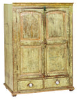 Distressed Green Painted Small Cabinet with Paneled Doors and Two Drawers-1. Asian & Chinese Furniture, Art, Antiques, Vintage Home Décor for sale at FEA Home