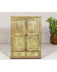 Distressed Green Painted Small Cabinet with Paneled Doors and Two Drawers-2. Asian & Chinese Furniture, Art, Antiques, Vintage Home Décor for sale at FEA Home