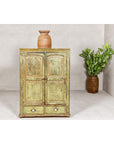 Distressed Green Painted Small Cabinet with Paneled Doors and Two Drawers-7. Asian & Chinese Furniture, Art, Antiques, Vintage Home Décor for sale at FEA Home
