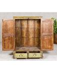 Distressed Green Painted Small Cabinet with Paneled Doors and Two Drawers-8. Asian & Chinese Furniture, Art, Antiques, Vintage Home Décor for sale at FEA Home