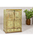 Distressed Green Painted Small Cabinet with Paneled Doors and Two Drawers-9. Asian & Chinese Furniture, Art, Antiques, Vintage Home Décor for sale at FEA Home