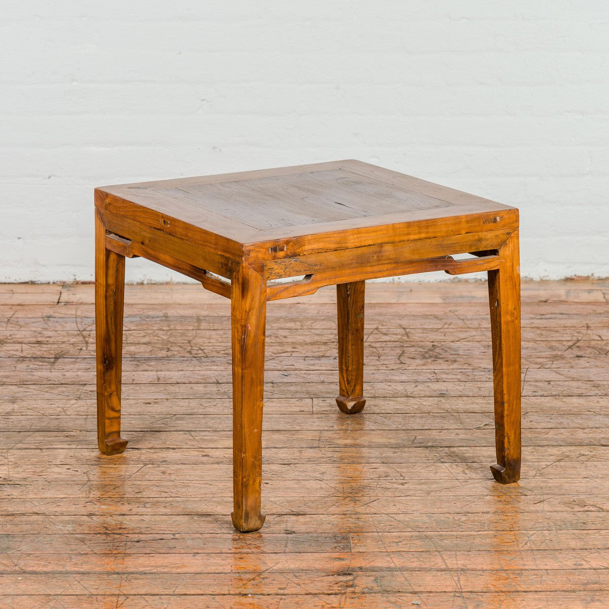 Qing Dynasty Elm Stool or Drinks Table with Horse Hoof Feet and Humpback Apron-12. Asian & Chinese Furniture, Art, Antiques, Vintage Home Décor for sale at FEA Home