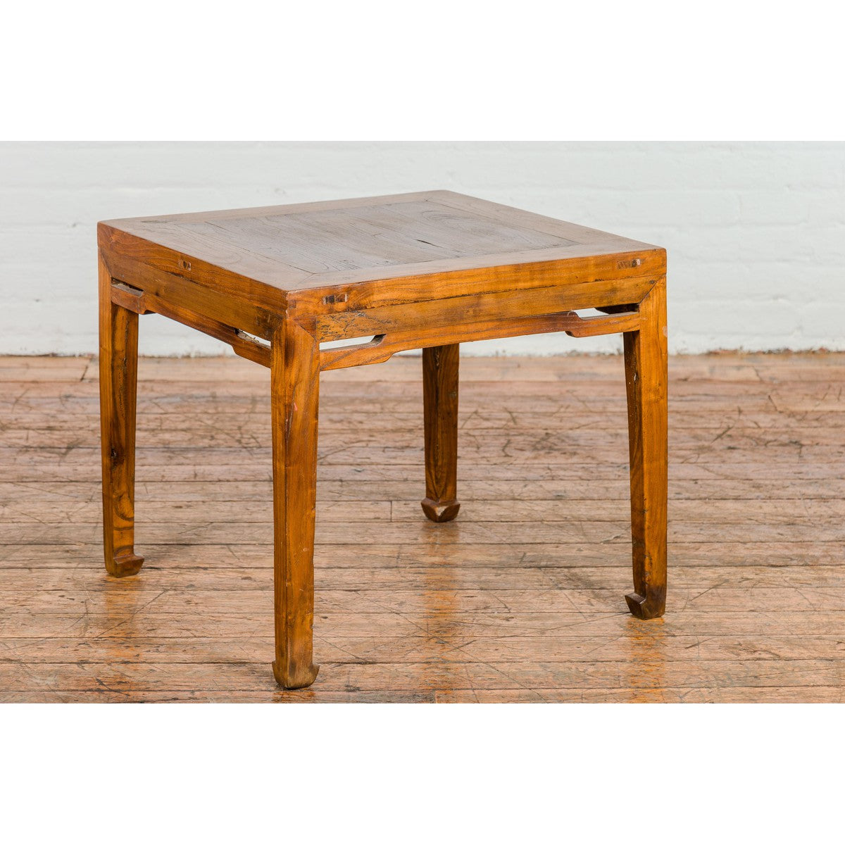 Qing Dynasty Elm Stool or Drinks Table with Horse Hoof Feet and Humpback Apron-13. Asian & Chinese Furniture, Art, Antiques, Vintage Home Décor for sale at FEA Home