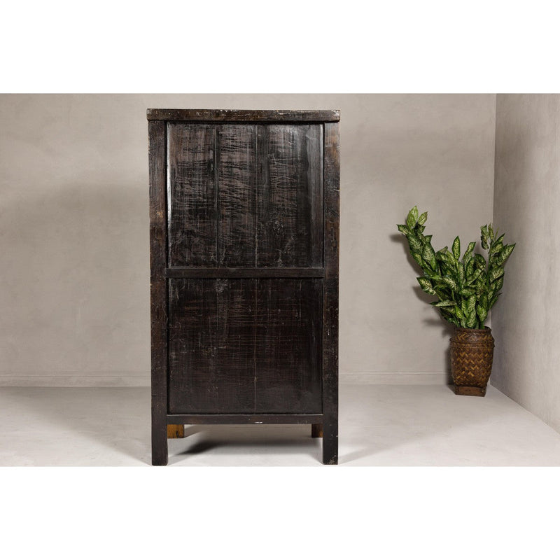 Large Elmwood 19th Cabinet with Carved Apron and Round Brass Medallion-YN1274-14. Asian & Chinese Furniture, Art, Antiques, Vintage Home Décor for sale at FEA Home