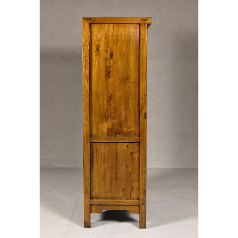 Large Elmwood 19th Cabinet with Carved Apron and Round Brass Medallion-YN1274-15. Asian & Chinese Furniture, Art, Antiques, Vintage Home Décor for sale at FEA Home