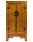 Large Elmwood 19th Cabinet with Carved Apron and Round Brass Medallion-1. Asian & Chinese Furniture, Art, Antiques, Vintage Home Décor for sale at FEA Home