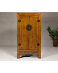 Large Elmwood Cabinet with Carved Apron and Round Brass Medallion, SKU , image 3