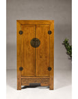 Large Elmwood 19th Cabinet with Carved Apron and Round Brass Medallion-3. Asian & Chinese Furniture, Art, Antiques, Vintage Home Décor for sale at FEA Home