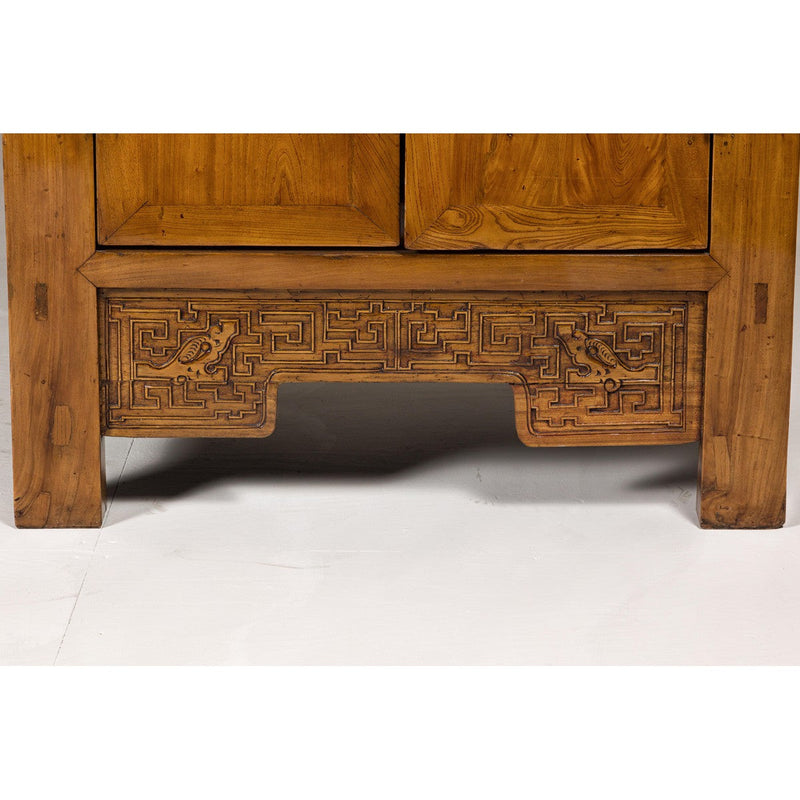 Large Elmwood 19th Cabinet with Carved Apron and Round Brass Medallion-YN1274-6. Asian & Chinese Furniture, Art, Antiques, Vintage Home Décor for sale at FEA Home