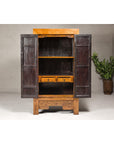 Large Elmwood 19th Cabinet with Carved Apron and Round Brass Medallion-8. Asian & Chinese Furniture, Art, Antiques, Vintage Home Décor for sale at FEA Home