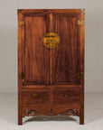 Large Brown Lacquer Elmwood Cabinet with Carved Skirt and Brass Hardware-10. Asian & Chinese Furniture, Art, Antiques, Vintage Home Décor for sale at FEA Home