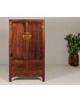 Large Brown Lacquer Elmwood Cabinet with Carved Skirt and Brass Hardware-11. Asian & Chinese Furniture, Art, Antiques, Vintage Home Décor for sale at FEA Home