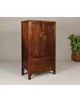 Large Brown Lacquer Elmwood Cabinet with Carved Skirt and Brass Hardware-12. Asian & Chinese Furniture, Art, Antiques, Vintage Home Décor for sale at FEA Home