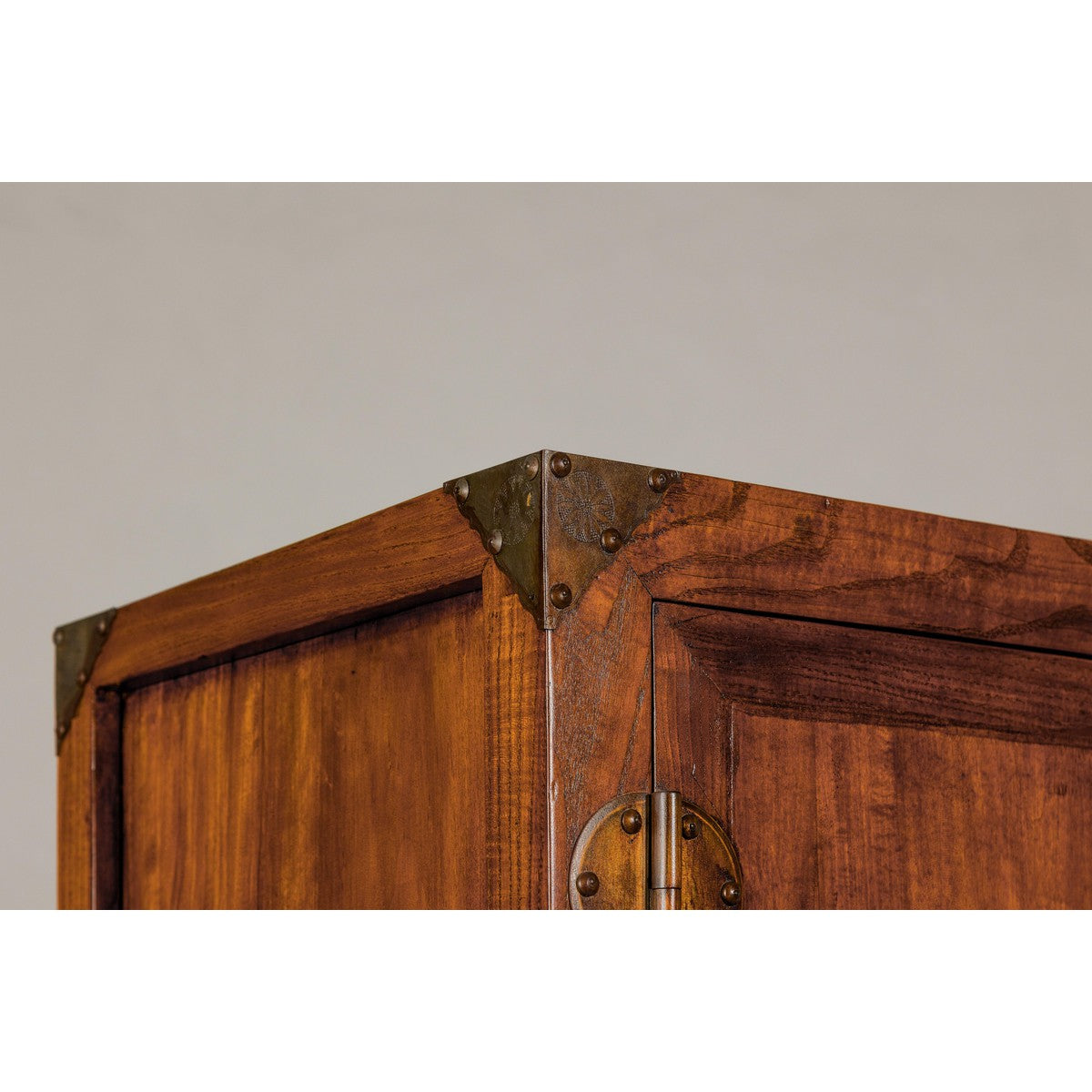 Large Brown Lacquer Elmwood Cabinet with Carved Skirt and Brass Hardware-13. Asian & Chinese Furniture, Art, Antiques, Vintage Home Décor for sale at FEA Home