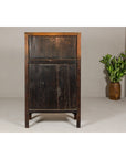 Large Brown Lacquer Elmwood Cabinet with Carved Skirt and Brass Hardware-15. Asian & Chinese Furniture, Art, Antiques, Vintage Home Décor for sale at FEA Home