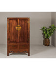 Large Brown Lacquer Elmwood Cabinet with Carved Skirt and Brass Hardware-2. Asian & Chinese Furniture, Art, Antiques, Vintage Home Décor for sale at FEA Home