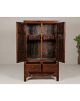 Large Brown Lacquer Elmwood Cabinet with Carved Skirt and Brass Hardware-9. Asian & Chinese Furniture, Art, Antiques, Vintage Home Décor for sale at FEA Home