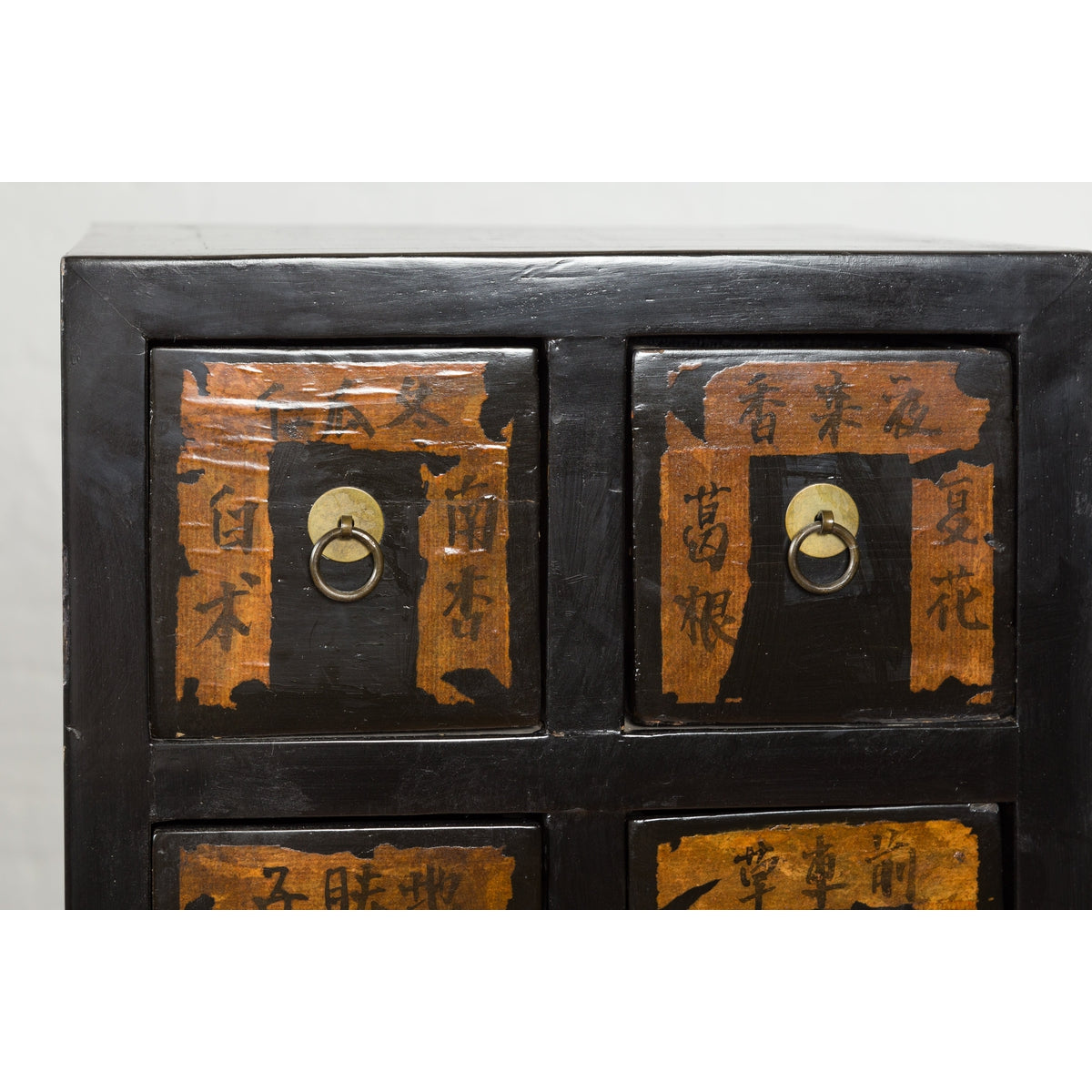Pair of Chinese Qing Dynasty Black Lacquer Apothecary Cabinets with Calligraphy-11. Asian & Chinese Furniture, Art, Antiques, Vintage Home Décor for sale at FEA Home