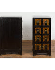 Pair of Chinese Qing Dynasty Black Lacquer Apothecary Cabinets with Calligraphy-16. Asian & Chinese Furniture, Art, Antiques, Vintage Home Décor for sale at FEA Home