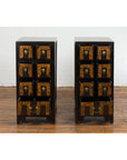 Pair of Chinese Qing Dynasty Black Lacquer Apothecary Cabinets with Calligraphy-3. Asian & Chinese Furniture, Art, Antiques, Vintage Home Décor for sale at FEA Home