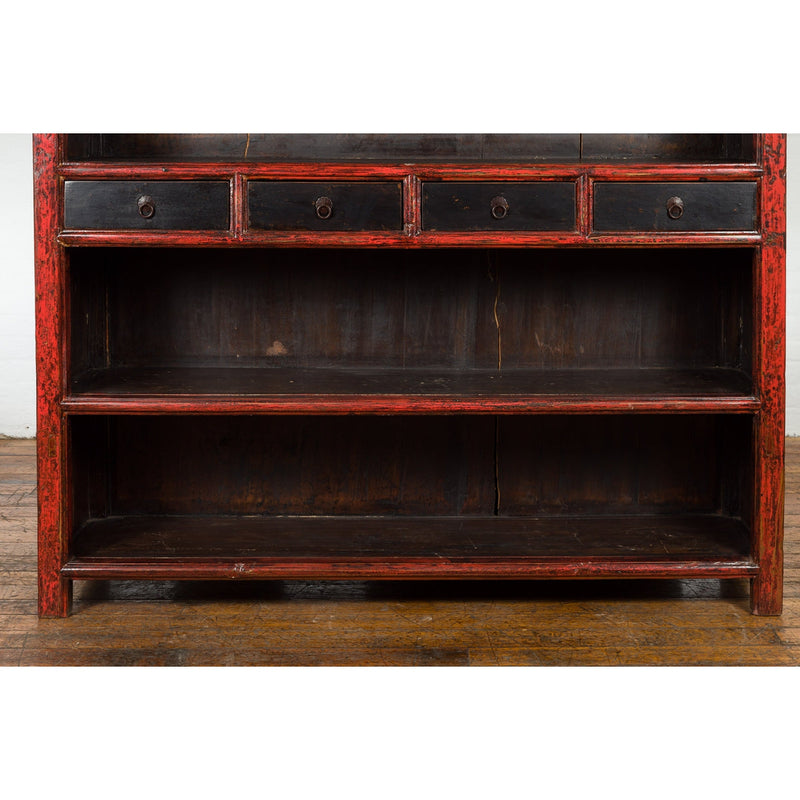 Chinese Qing Dynasty Period 19th Century Bookcase with Red and Brown Lacquer-YN1395-10. Asian & Chinese Furniture, Art, Antiques, Vintage Home Décor for sale at FEA Home
