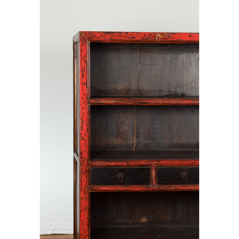 Chinese Qing Dynasty Period 19th Century Bookcase with Red and Brown Lacquer-YN1395-11. Asian & Chinese Furniture, Art, Antiques, Vintage Home Décor for sale at FEA Home