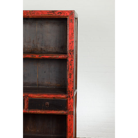 Chinese Qing Dynasty Period 19th Century Bookcase with Red and Brown Lacquer-YN1395-12. Asian & Chinese Furniture, Art, Antiques, Vintage Home Décor for sale at FEA Home