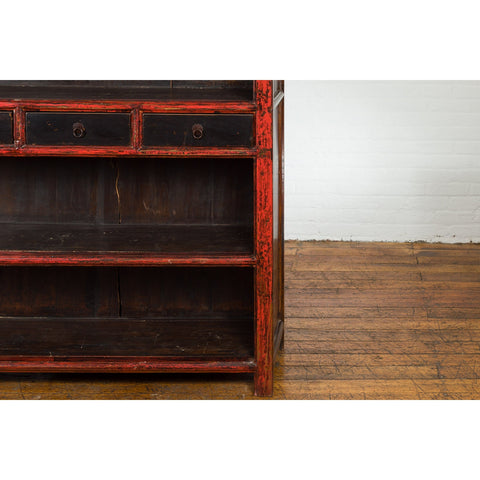 Chinese Qing Dynasty Period 19th Century Bookcase with Red and Brown Lacquer-YN1395-13. Asian & Chinese Furniture, Art, Antiques, Vintage Home Décor for sale at FEA Home