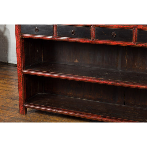 Chinese Qing Dynasty Period 19th Century Bookcase with Red and Brown Lacquer-YN1395-14. Asian & Chinese Furniture, Art, Antiques, Vintage Home Décor for sale at FEA Home