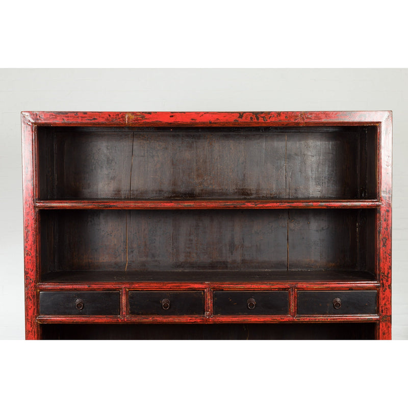 Chinese Qing Dynasty Period 19th Century Bookcase with Red and Brown Lacquer-YN1395-6. Asian & Chinese Furniture, Art, Antiques, Vintage Home Décor for sale at FEA Home