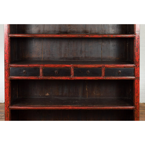Chinese Qing Dynasty Period 19th Century Bookcase with Red and Brown Lacquer-YN1395-7. Asian & Chinese Furniture, Art, Antiques, Vintage Home Décor for sale at FEA Home