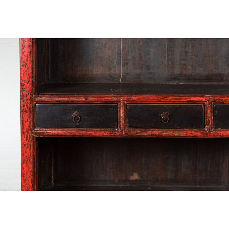 Chinese Qing Dynasty Period 19th Century Bookcase with Red and Brown Lacquer-YN1395-8. Asian & Chinese Furniture, Art, Antiques, Vintage Home Décor for sale at FEA Home