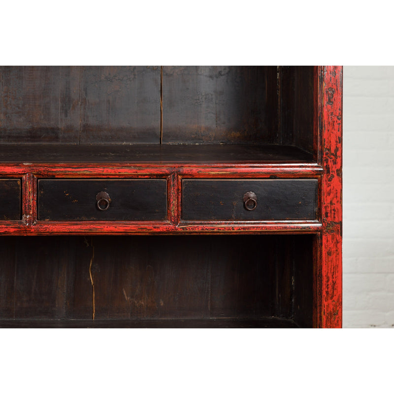 Chinese Qing Dynasty Period 19th Century Bookcase with Red and Brown Lacquer-YN1395-9. Asian & Chinese Furniture, Art, Antiques, Vintage Home Décor for sale at FEA Home