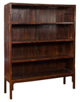 Dark-patinated wood Chinese Qing Dynasty bookcase with four shelves and open back, 19th-century design.