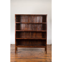 Chinese Qing Dynasty 19th Century Bookcase with Four Shelves and Dark Patina