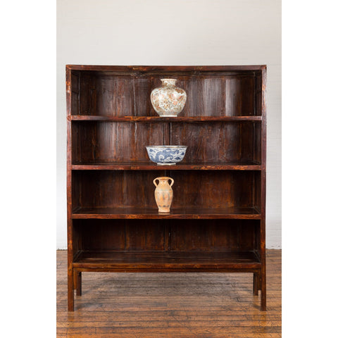 Chinese Qing Dynasty 19th Century Bookcase with Four Shelves and Dark Patina-YN1396-4. Asian & Chinese Furniture, Art, Antiques, Vintage Home Décor for sale at FEA Home