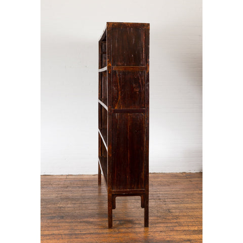 Chinese Qing Dynasty 19th Century Bookcase with Four Shelves and Dark Patina-YN1396-5. Asian & Chinese Furniture, Art, Antiques, Vintage Home Décor for sale at FEA Home