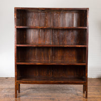 Chinese Qing Dynasty 19th Century Bookcase with Four Shelves and Dark Patina