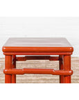 Red Square Side Table with Humpback Stretcher-17. Asian & Chinese Furniture, Art, Antiques, Vintage Home Décor for sale at FEA Home
